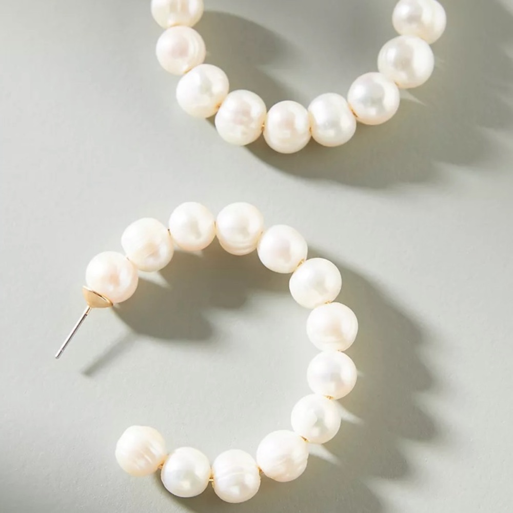 Anthropologie Katherine Pearl Hoop Earrings